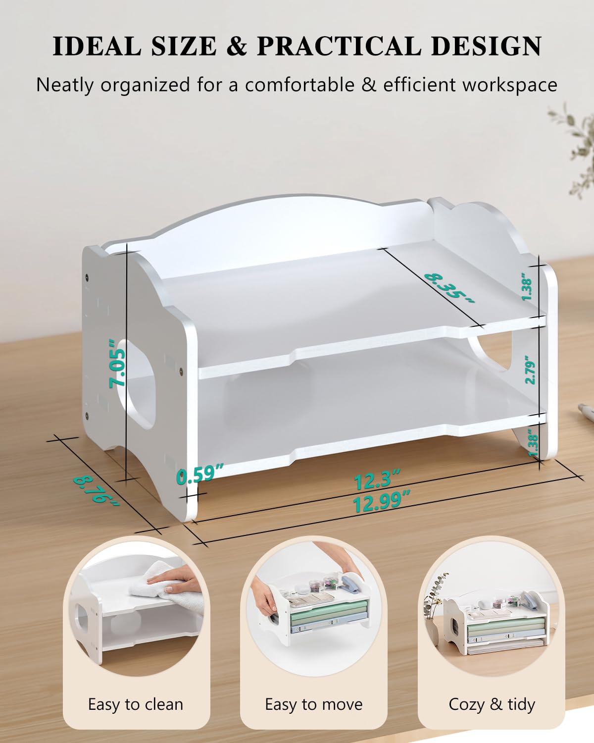 WALI Desk File Organizer, 2 Tier Stackable Desktop Paper Letter Tray Organizer with Handle, Office