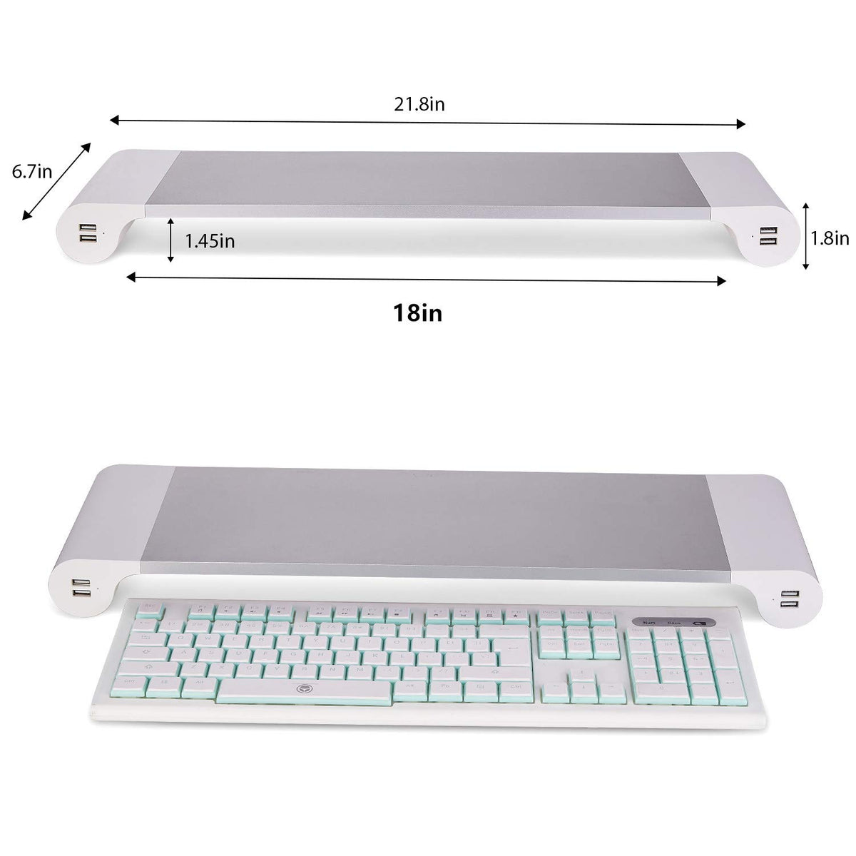 PG Silver Monitor Stand Riser with 4-Port USB Charging ports, Convenient keyboard organiser,Desktop
