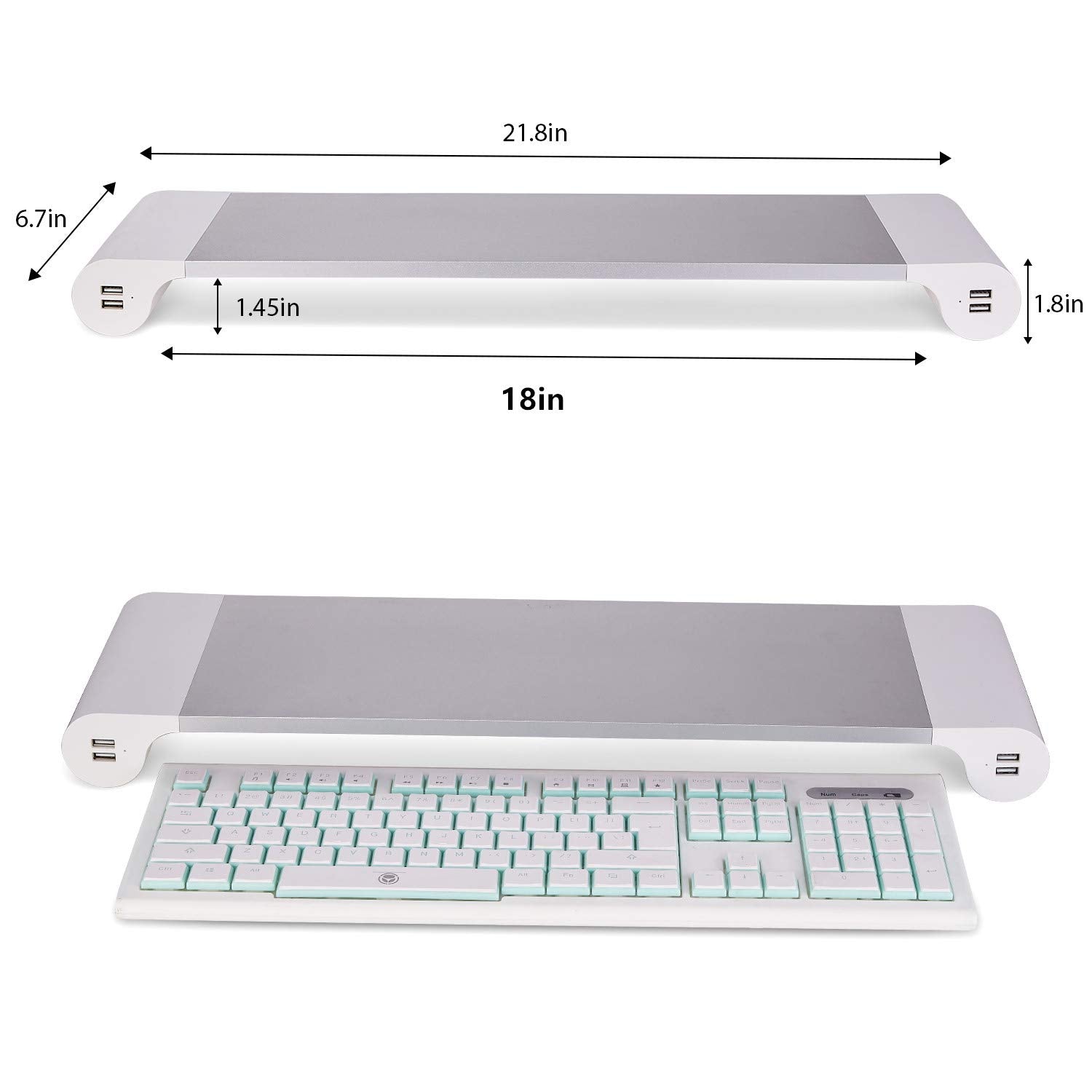 PG Silver Monitor Stand Riser with 4-Port USB Charging ports, Convenient keyboard organiser,Desktop