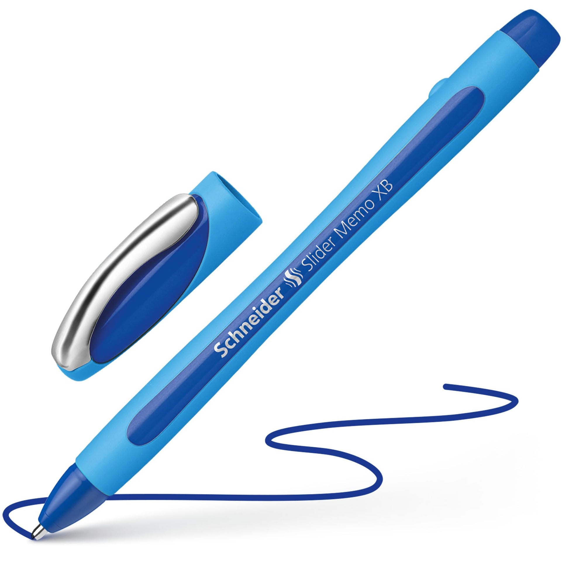 Schneider Slider Memo XB (Extra Broad) Ballpoint Pen, 1.4 mm, Light Blue Barrel, Blue Ink, Box of