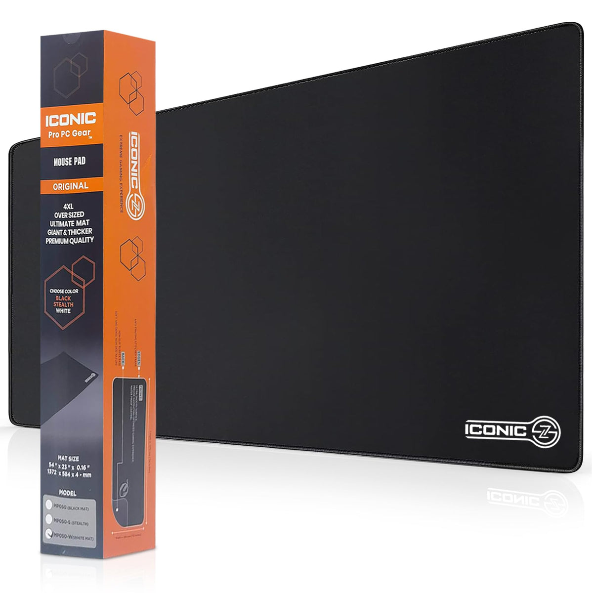 ICONIC - PRO PC GEAR 4XL Oversized & Ultimate Gaming Desk Mat 54"x23"(Black) - Giant & Thicker 4mm