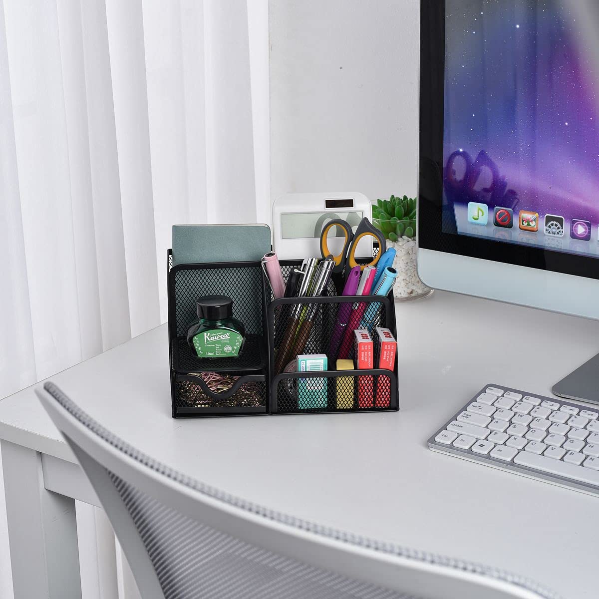 HyDt-QWE Mesh Desk Organizer, Pen Holders, Office Storage Supplies Drawer Organizers 7 in 1 for
