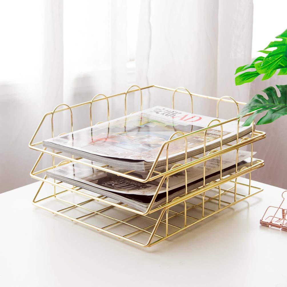 Gold 4-Tier Stackable Paper Tray Desk Organizer