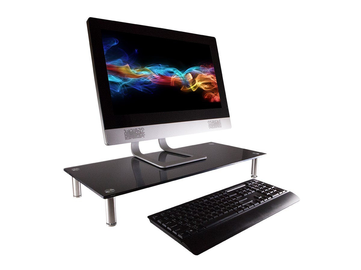 Monoprice Medium Multimedia Desktop Stand, Black Glass (27.6" x 12.2" x 3") - Stand & Riser, Laptop