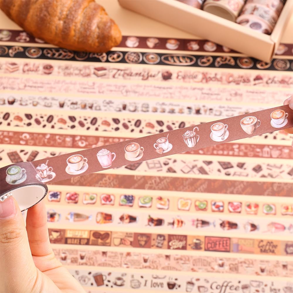 icceemee 20 Rolls Coffee Theme Washi Tape Set, Writable Decorative Tapes for Scrapbooking, Junk