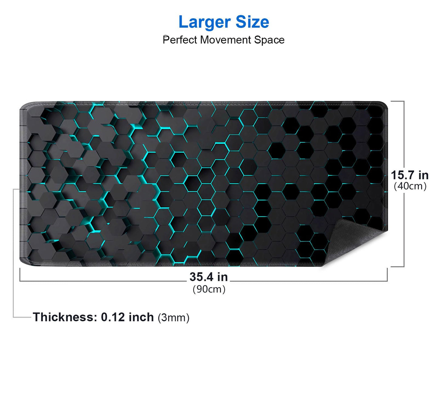 IMAYONDIA Black Blue Honeycomb Modern Gaming Large Mouse Pad XL(35.4x15.7 in), Geometric Shapes
