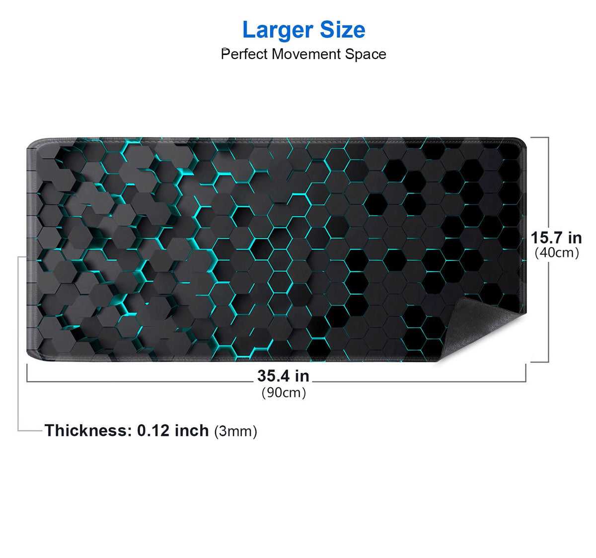 IMAYONDIA Black Blue Honeycomb Modern Gaming Large Mouse Pad XL(35.4x15.7 in), Geometric Shapes