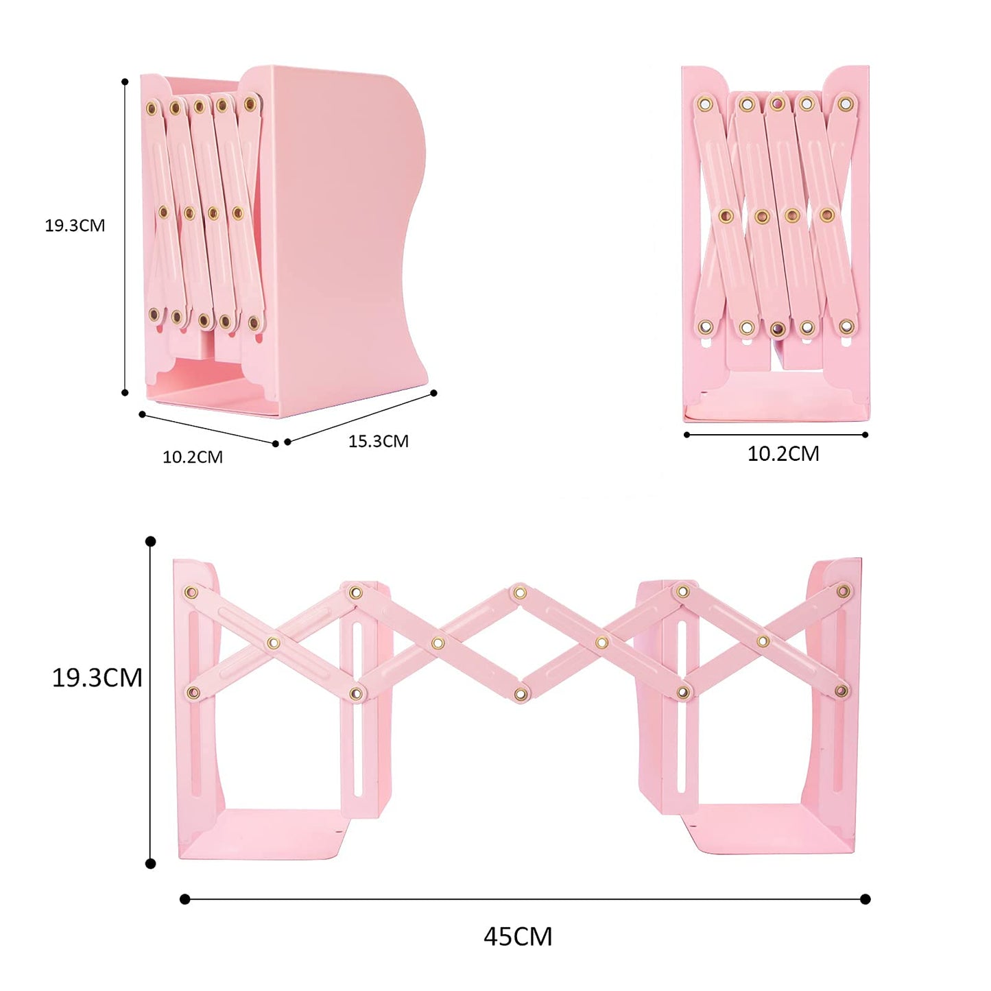 Aobopar Adjustable Metal Book Ends for Shelves Pink