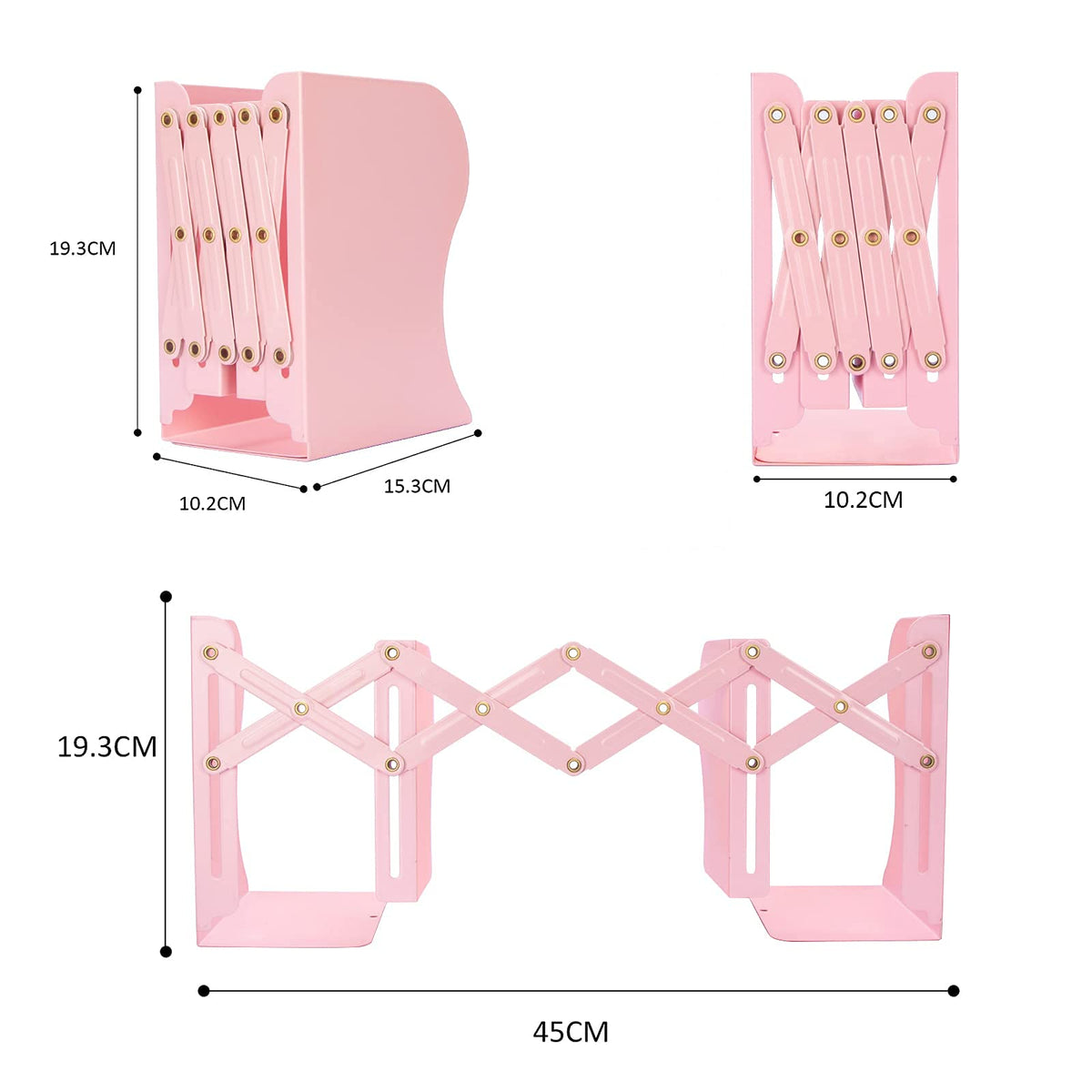 Aobopar Adjustable Metal Book Ends for Shelves Pink