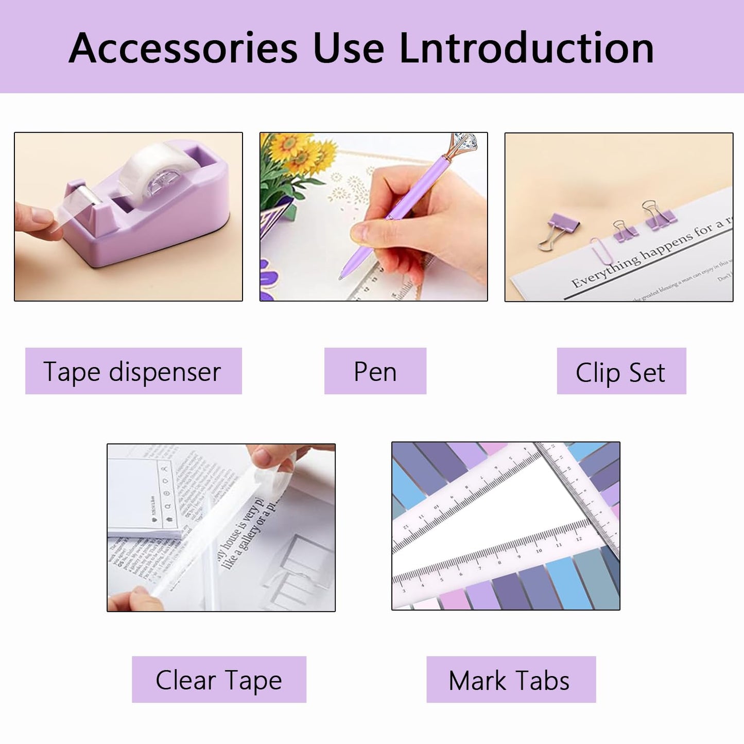 Office Supplies,Purple Desk Accessories,Office Supplies Set,Desk Organizer,Stapler,Tape