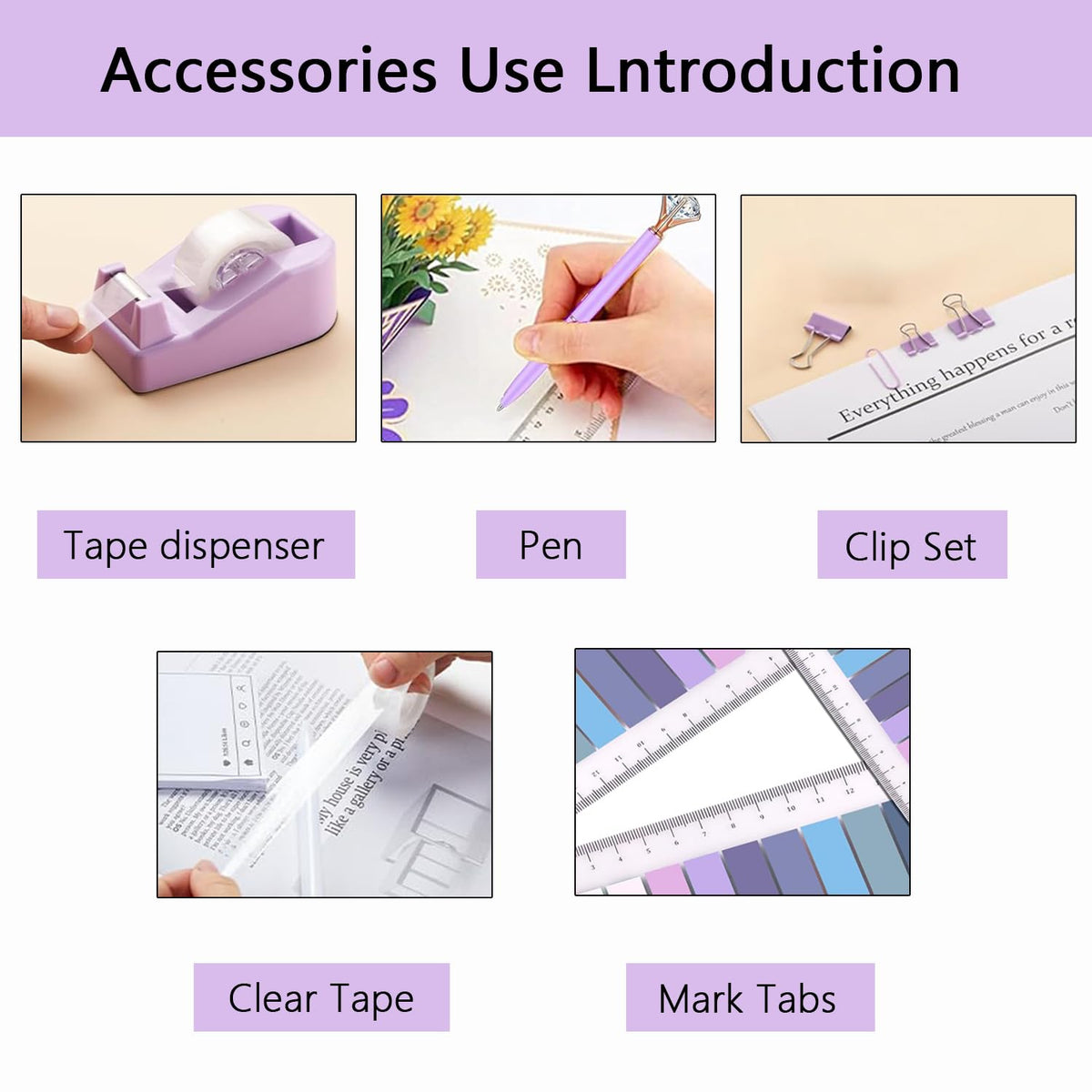 Office Supplies,Purple Desk Accessories,Office Supplies Set,Desk Organizer,Stapler,Tape