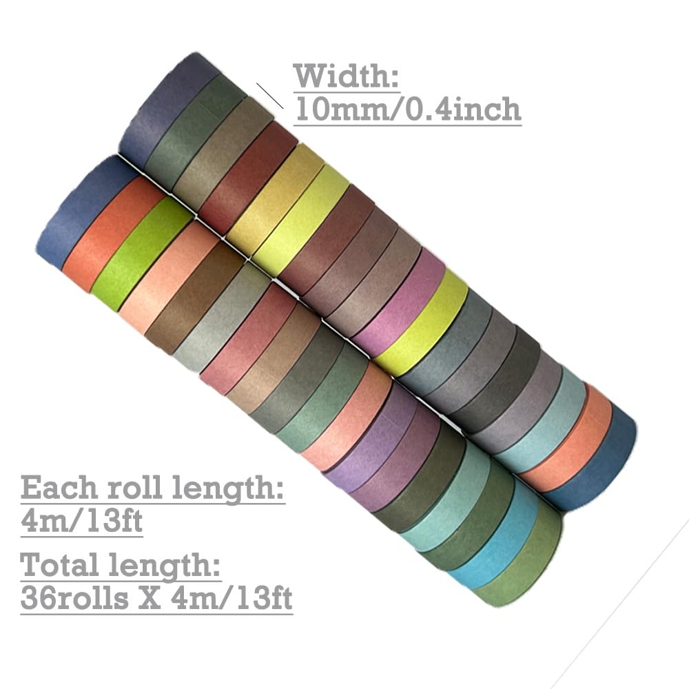 Maartla 36 Rolls Washi Tape Set, Pastel Washi Tape Colorful Masking Tape 10mm Wide, Decorative Tape