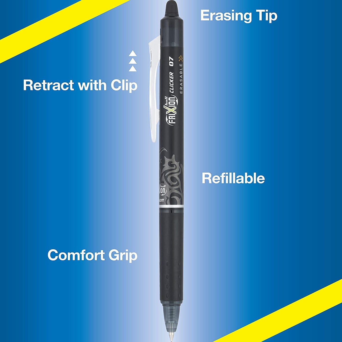 PILOT FriXion Clicker Erasable Pens, 0.7mm Fine Point, Black Ink
