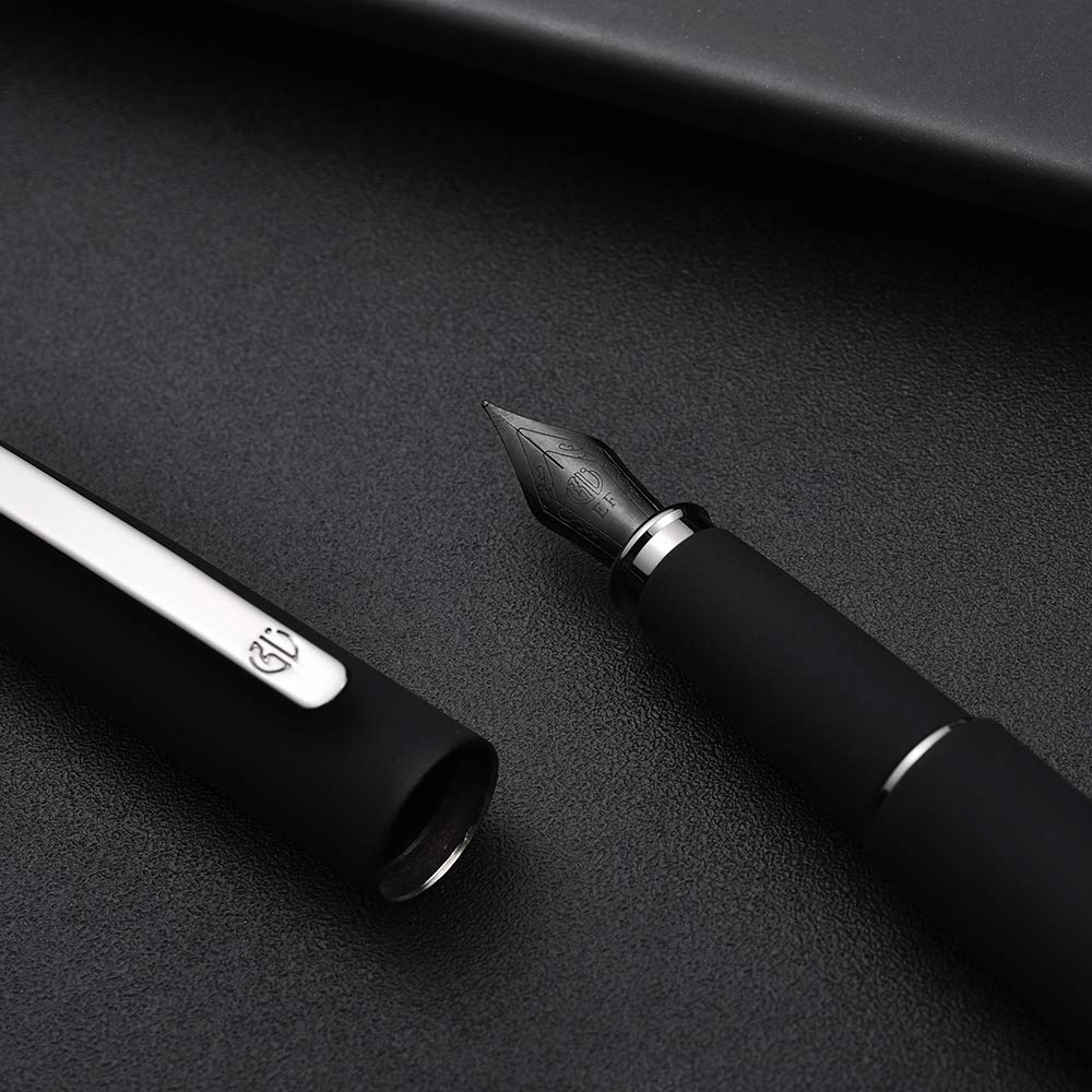 Hongdian 517D Matte Black Fountain Pen Extra Fine Nib, Warrior Series, Classic Design with
