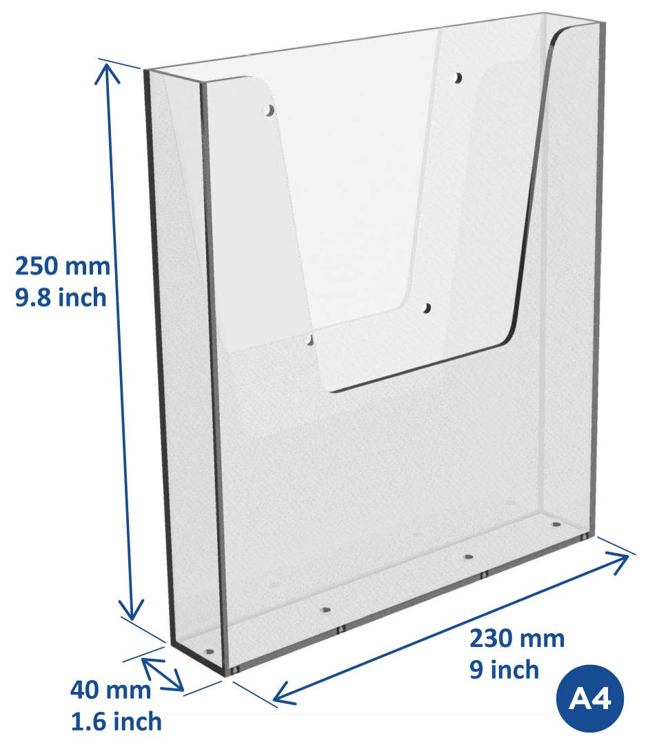 Europel Wall Mounted Brochure Holder | for A4 Size | Crystal Clear Acrylic Literature Stand &