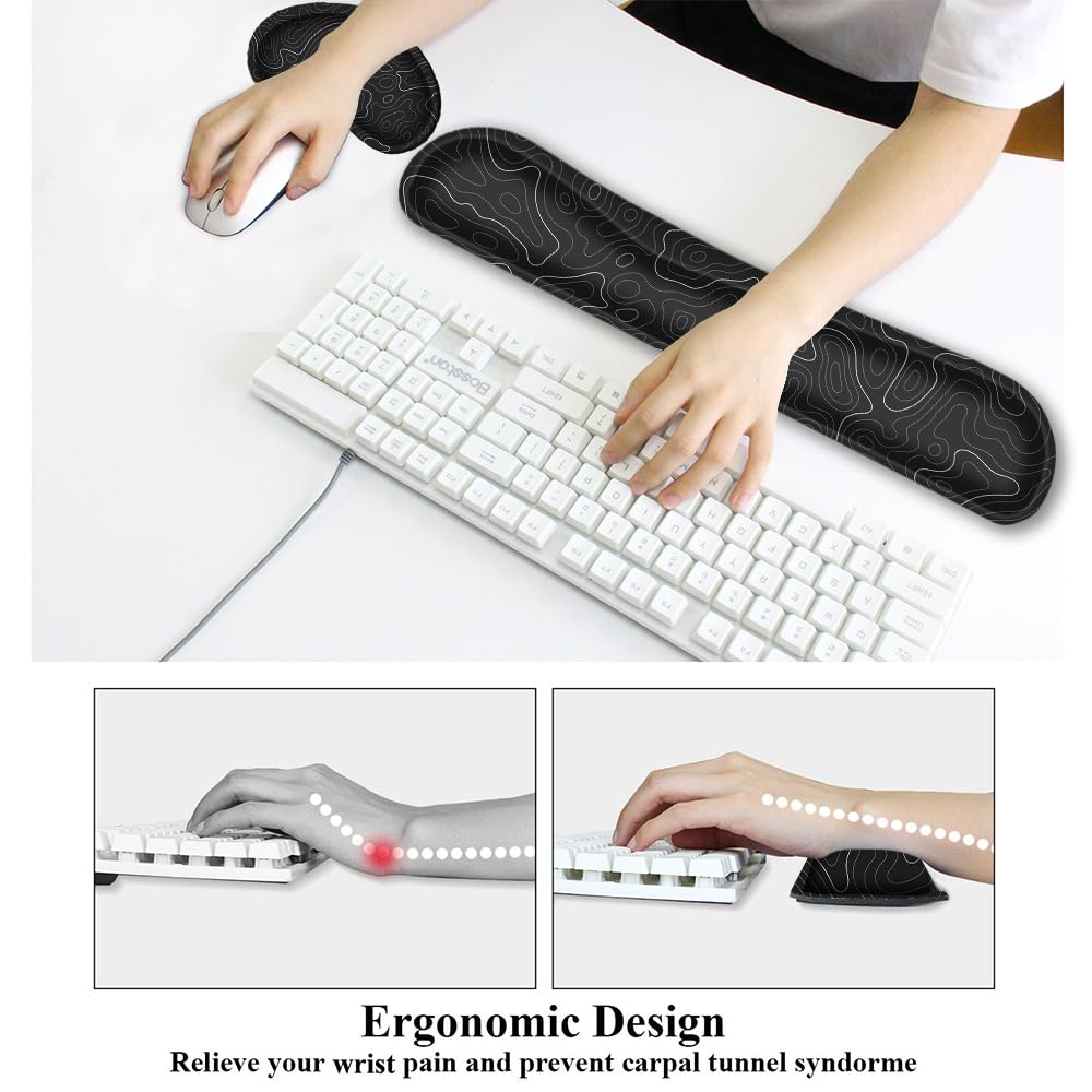 Gaming Keyboard Wrist Pad & Mouse Wrist Rest Cushion Support Combo Set – Durable Ergonomic Anti