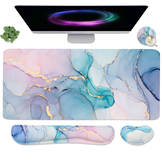 4-in-1 Large Gaming Mouse Pad, Keyboard Wrist Rest Pad & Wrist Support Mousepad Set, Extended Desk
