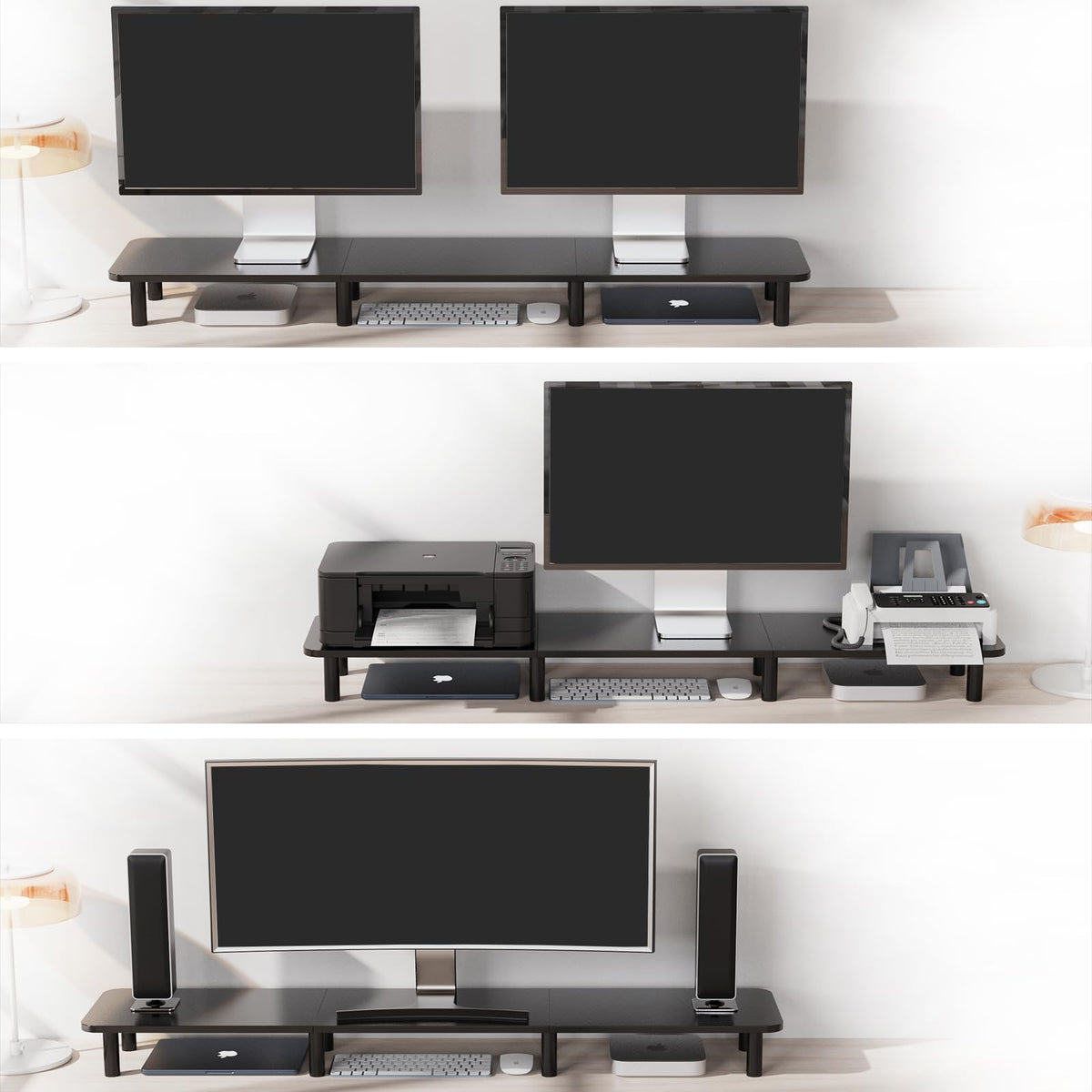WEGASTU 43.7" Extra Long Dual Monitor Stand Riser, Wood & Steel Monitor Stand for 2 Monitors, Wide