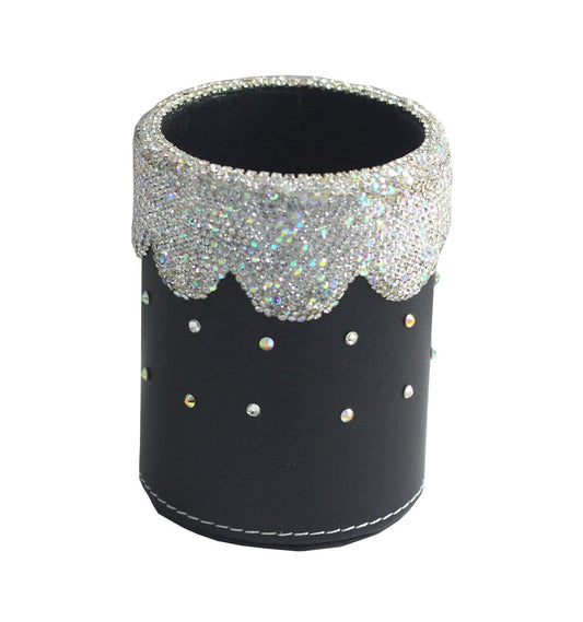 Bestbling crystal Bling Rhinestone Pen organizer Box Holder Cosmetic Container (Black Round, Medium)