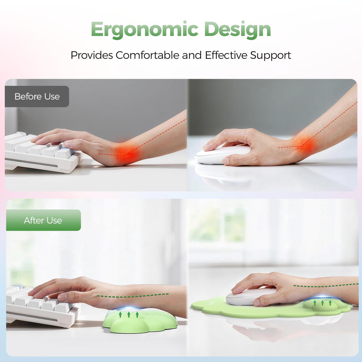 TECKNET Cloud Wrist Rest & Ergonomic Mouse Pad, Cloud Keyboard Wrist Rest with Non-Slip Base, PU