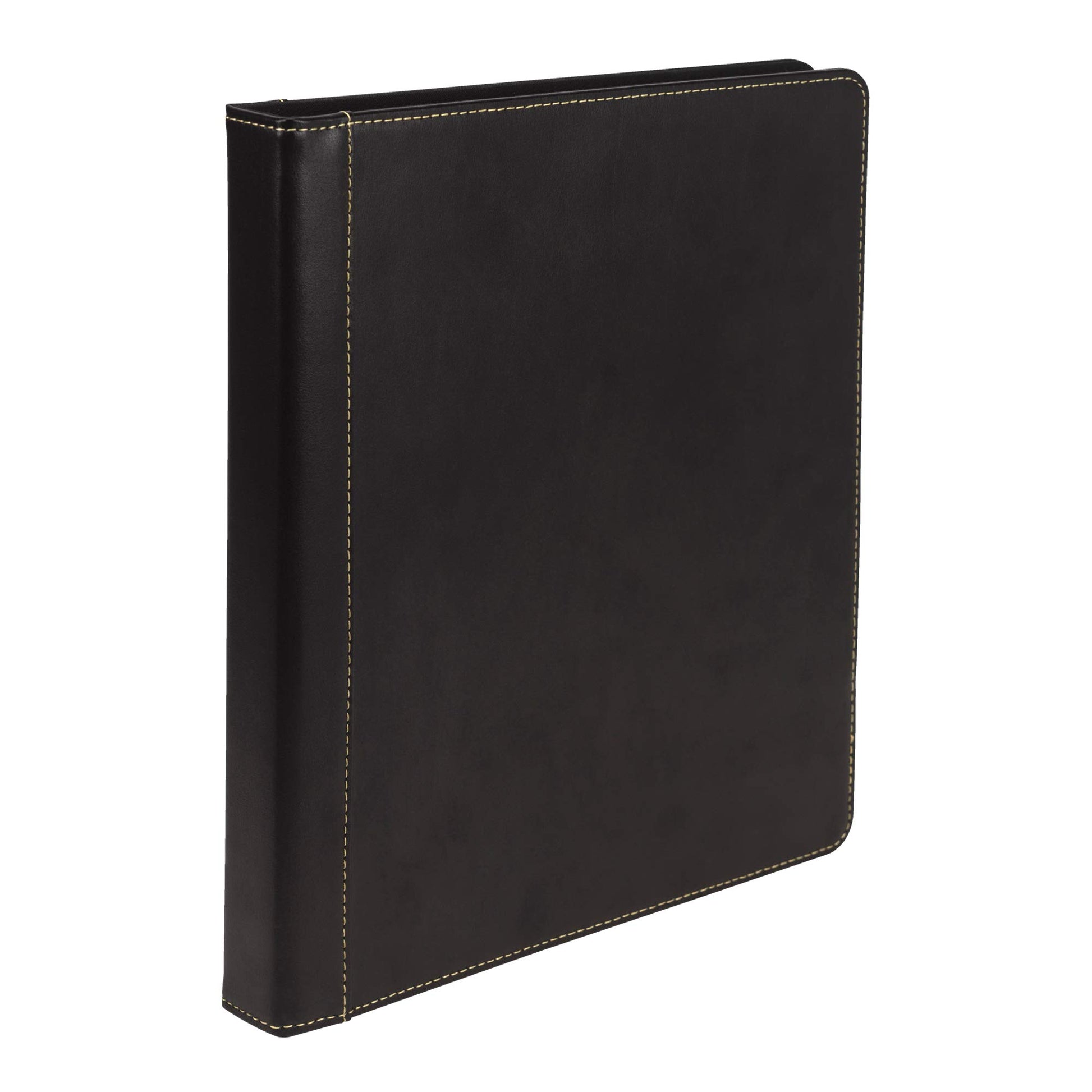 Samsill 0.5 Inch 3 Ring Binder, Leather, Black with Contrast Stitching, 8.5X 11 Inch, 3 Rings