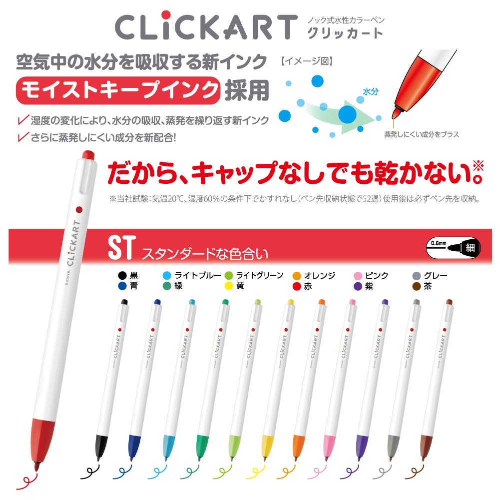 Zebra Clickart Water-Based Pen 36 Colors Set, Wyss22-36C