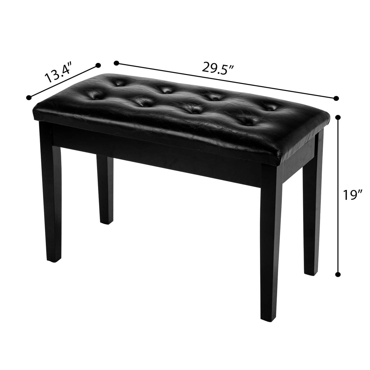 Bonnlo Wooden Duet Piano Bench with Storage, Padded Seat, Black