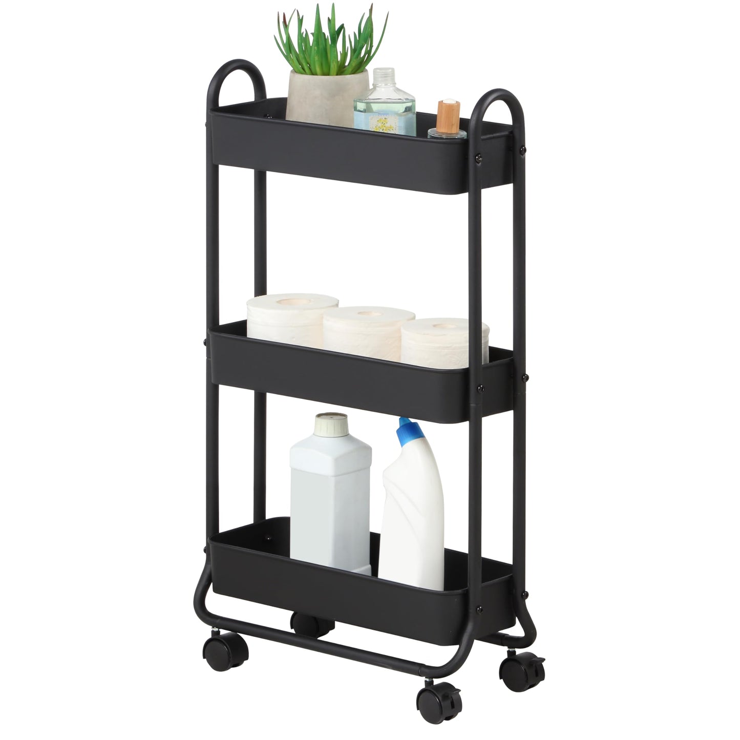 SunnyPoint Slim Rolling Storage Cart, 3 Tier Bathroom Storage Organizer Bathroom, Laundry Utility