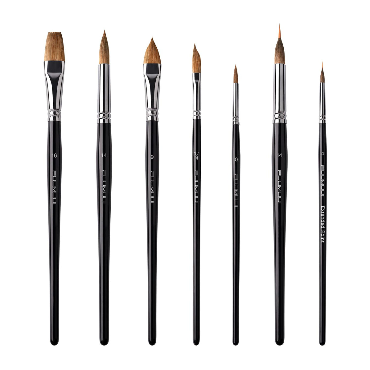 Watercolor Brush Set, Fuumuui 7pcs Professional Sable Paint Brushes with Extended Needle, Round