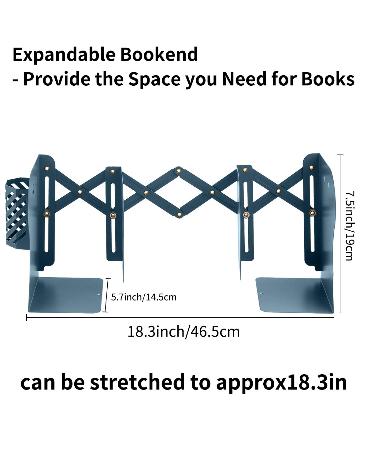 MSDADA Adjustable Bookends, Book Ends for Heavy Books, Expandable Book Organizer with Pen Holder