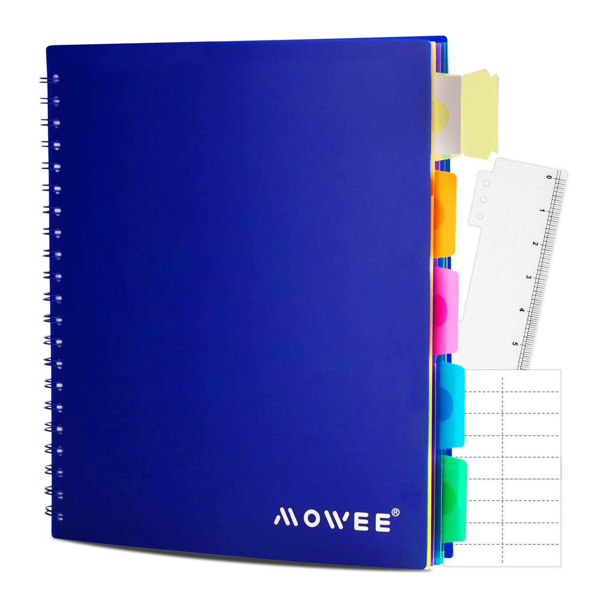 MOWEE Spiral Notebook - 5 Subject Notebook, College Ruled Notebook With Dividers Pocket, Tabs