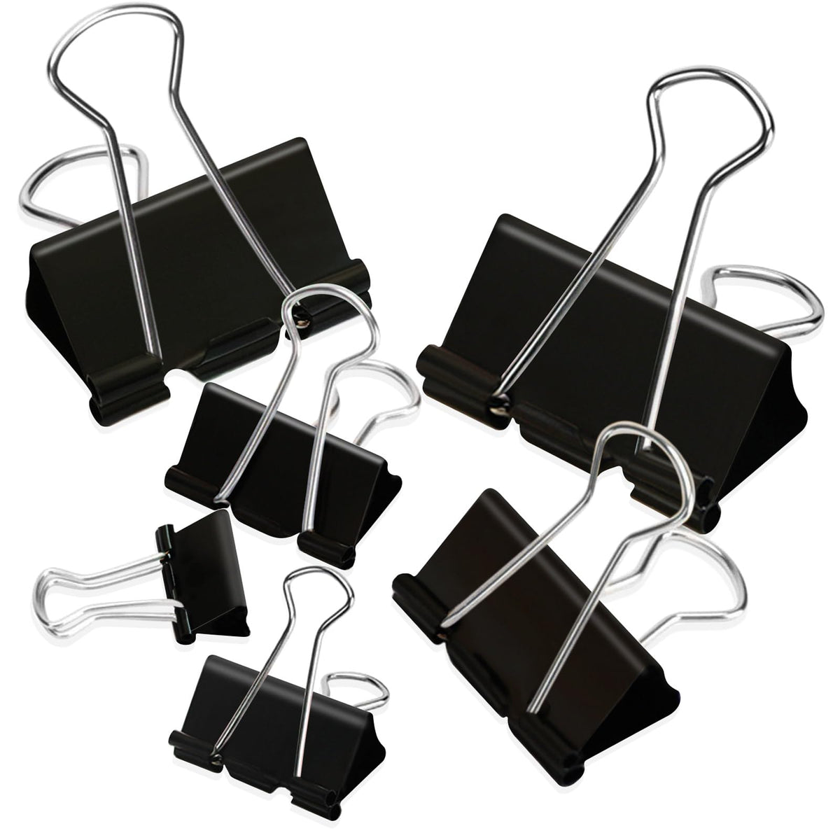 Binder Clips Assorted Sizes Paper Clamps, XLarge, Large, Medium, Small, Mini, 100Count Black Paper