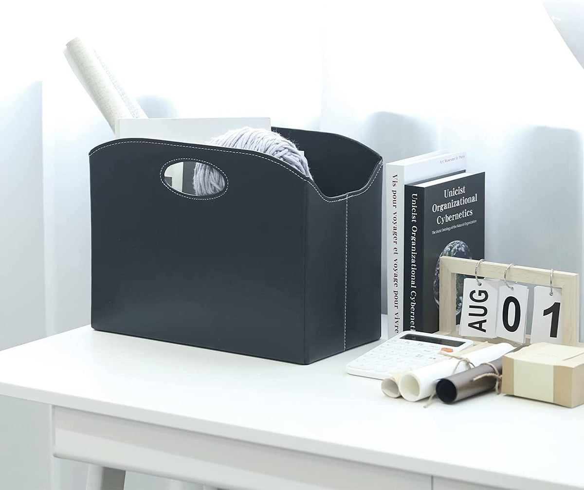 EZDeco Magazine Holder Foldable Magazine Rack Floor PU Leather File Holder Newspaper Book Storage