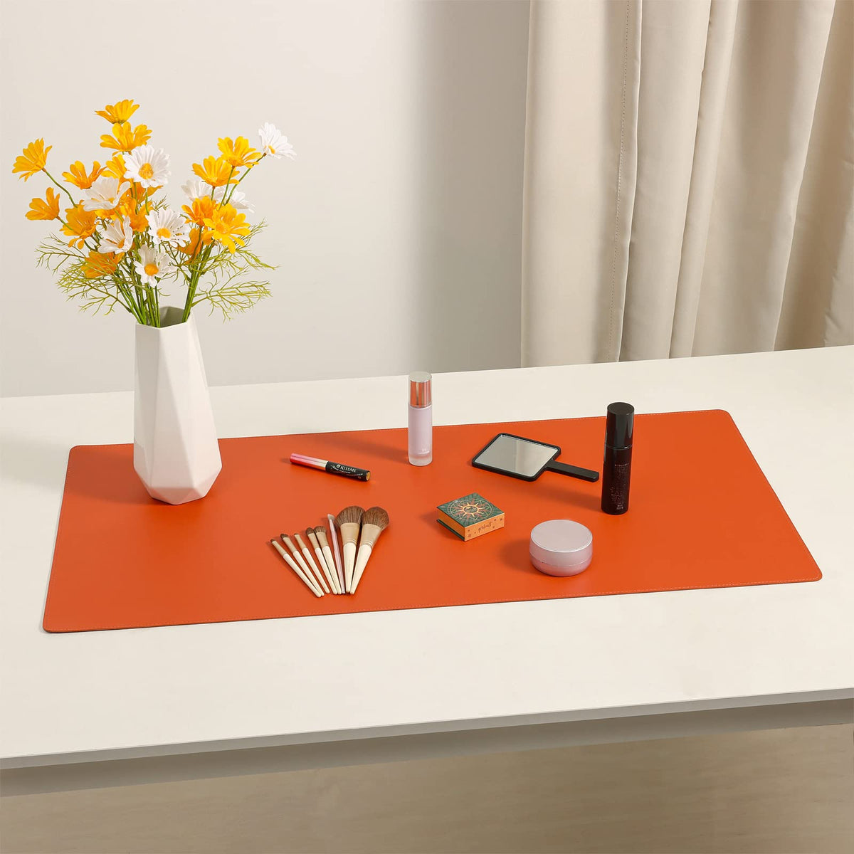 Wolaile PU Leather Desk Pad Blotter,Waterproof Orange Office Desk Mat for Women,Non-Slip Writing