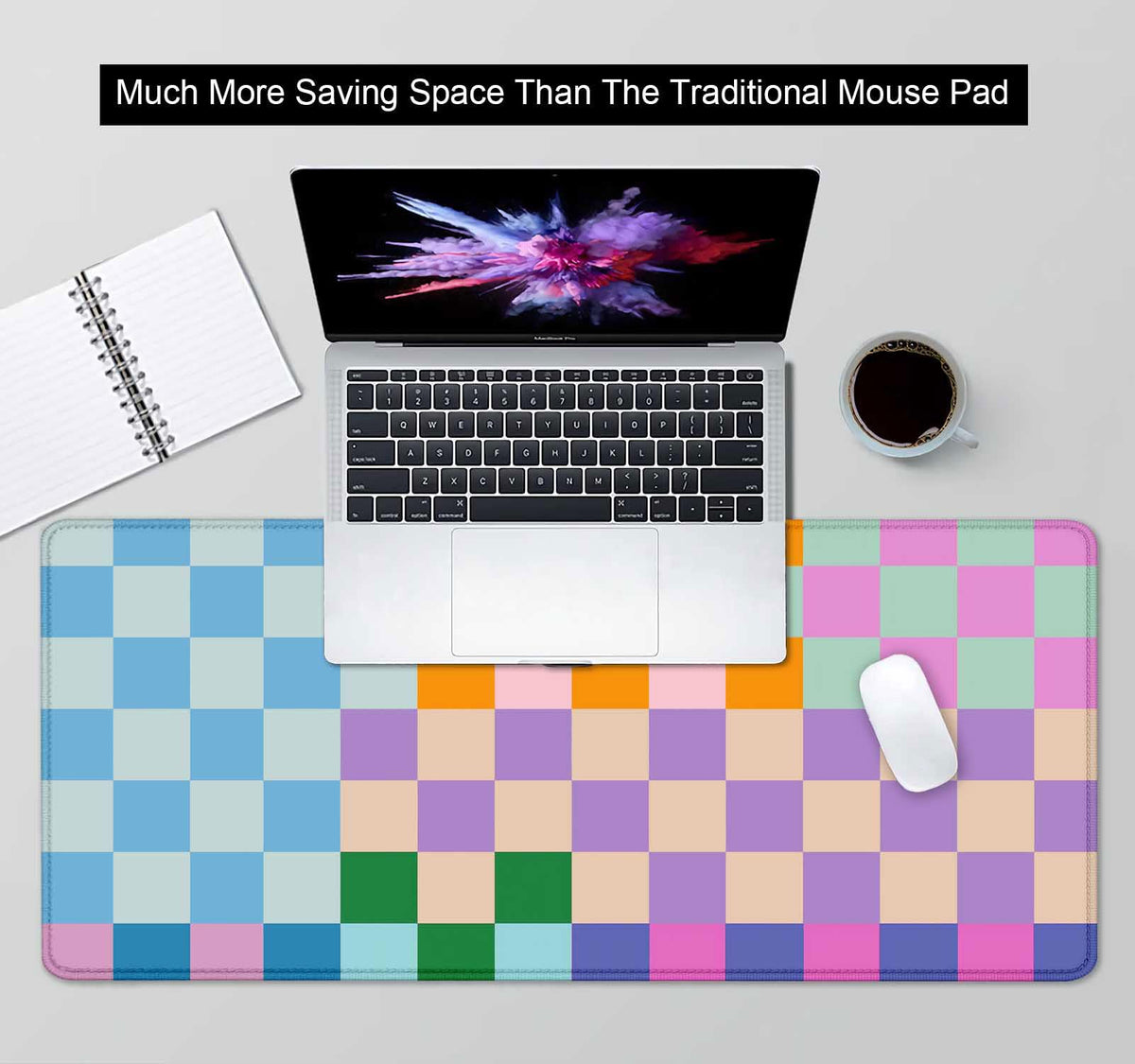 SXCKANG Colorful Checkered Desk Mat, Retro Purple Pink Blue Green XXL Large Mouse Pad, Aesthetic