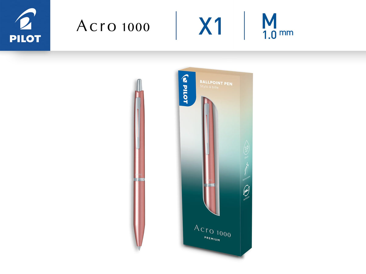 PILOT - Acro 1000 premium Ballpoint Pen in Pink Gold Gift Box - Ultra-Smooth Ink for Unmatched