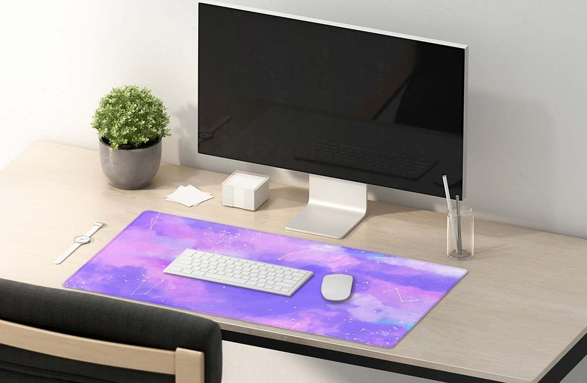 SSOIU Pink Pastel Desk Mat, Gorgeous Starry Sky Desk Pad, Cute Large Gaming Mousepad, Gamer Girl