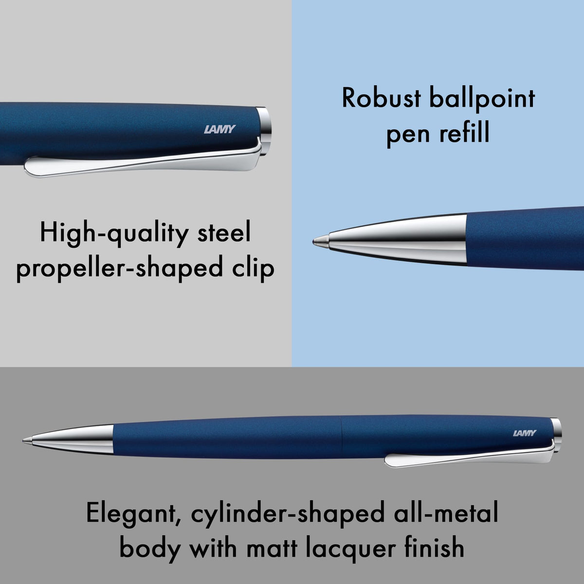 Lamy studio imperialblue - ballpoint pen in elegant stainless steel casing - with propeller-shaped
