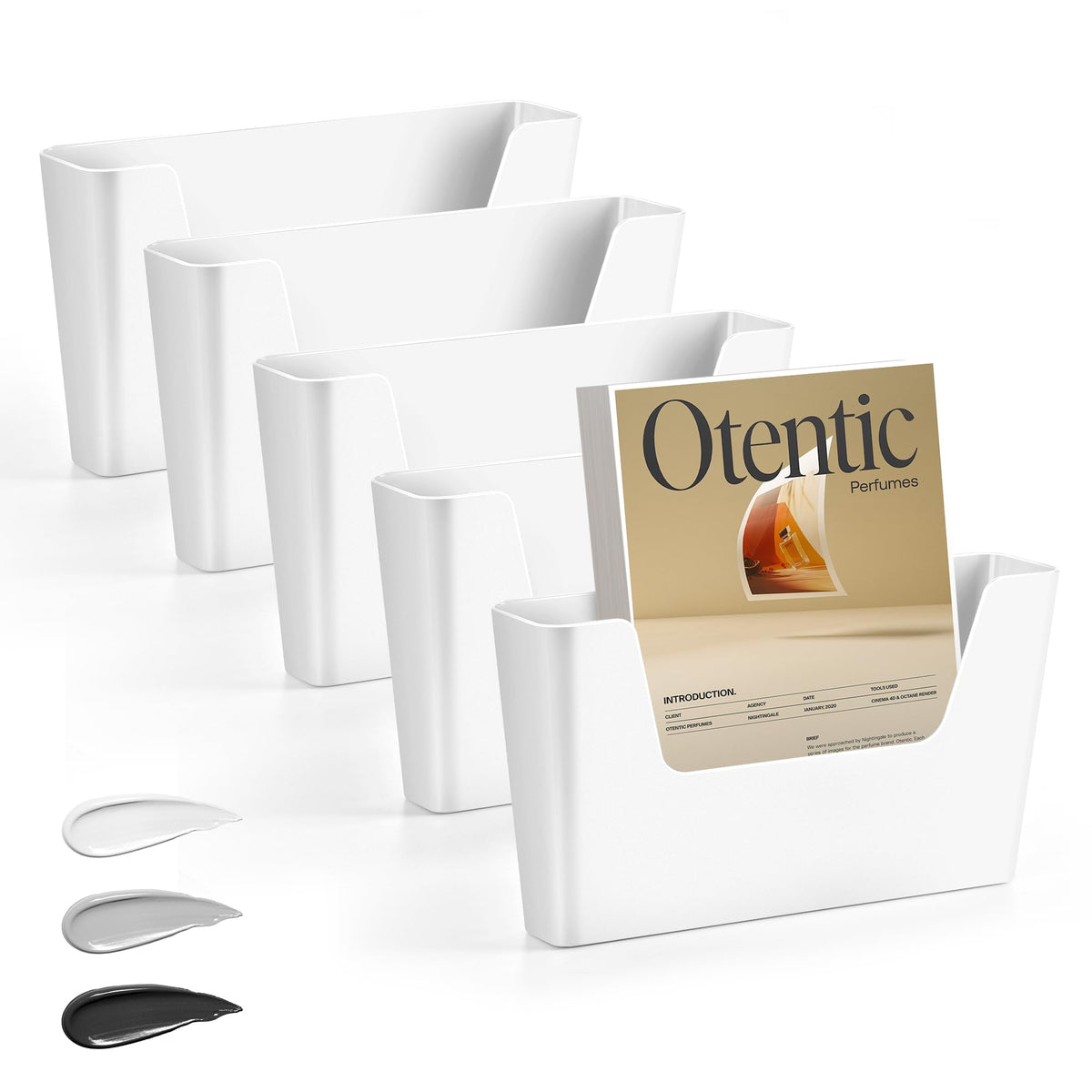 JOMOLA No Drilling File Holder 5 Pack Mail Organizer Wall Mount File Organizer Holder Office Wall