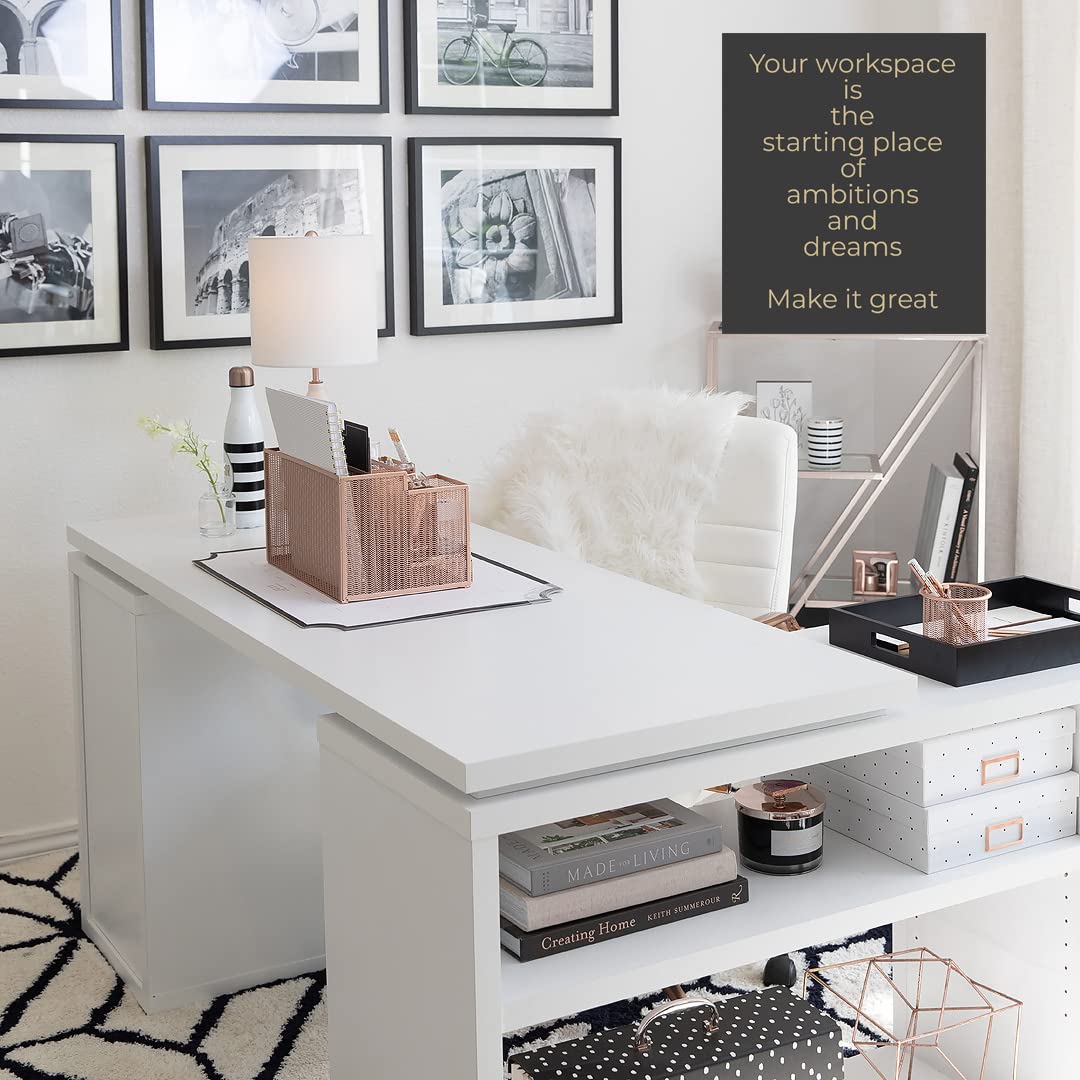 BLU MONACO | Rose Gold Desk Organizer with Sticky Note & File Holder | Metal Mesh Desktop Organizer
