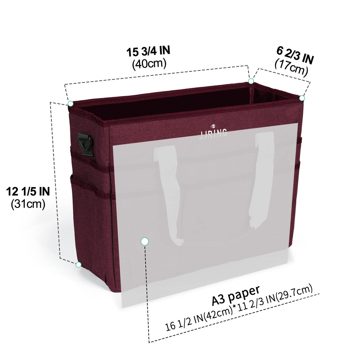 JJRING Craft Organizer Tote Bag Large Art Storage Caddy Dark Red