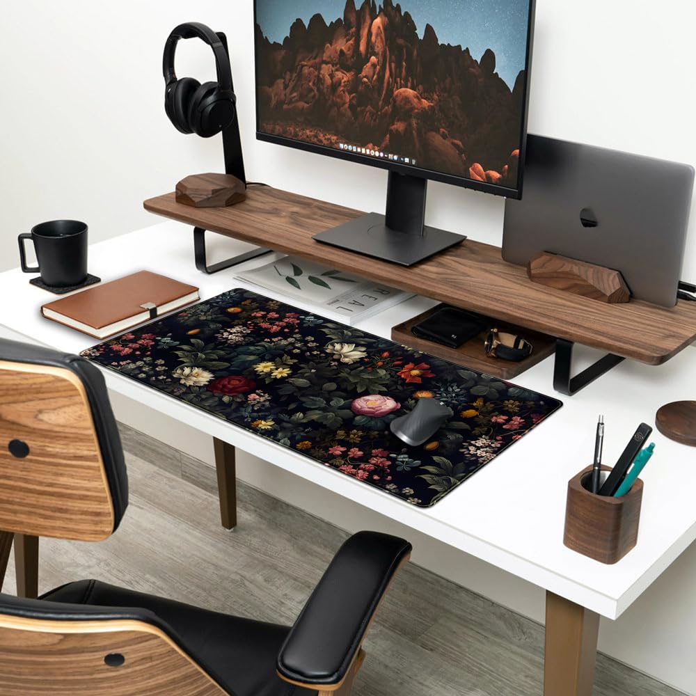 Black Vintage Desk Pad - Large Mouse Pad & Laptop Keyboard Mat - Non-Slip Base - 31.5 x 15.8 in