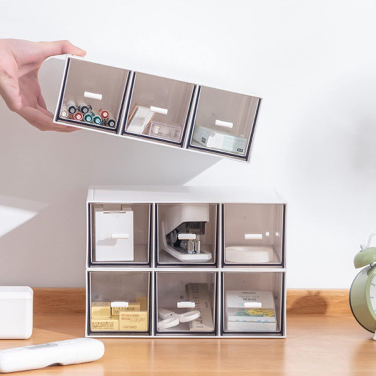 Desk Drawer Organizer, Stackable Storage Drawers, Plastic Compact Desk Storage Box Great for Office