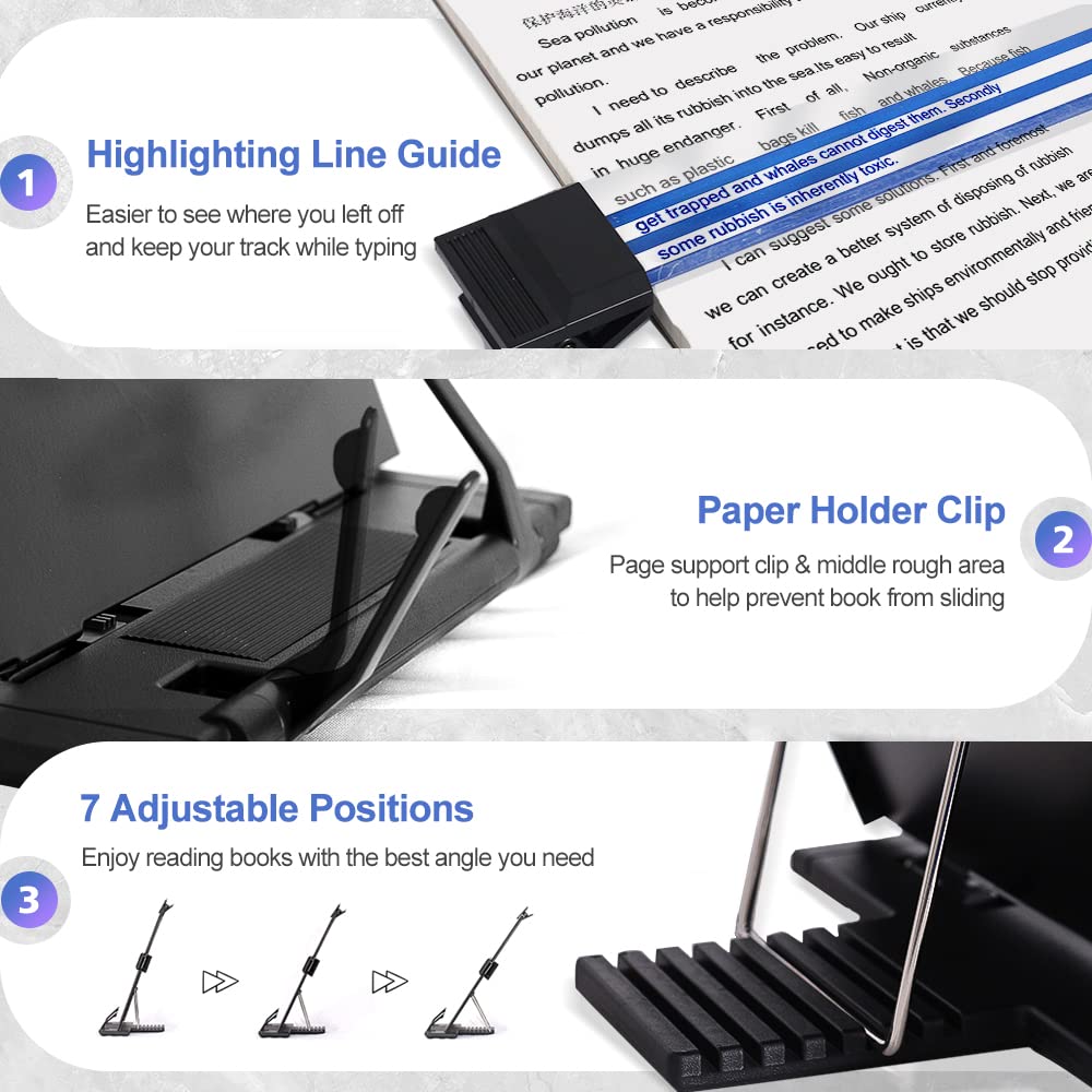 OSPNIEEK 2 Pack Desktop Document Holder Stand with 7 Adjustable Position, Black Metal File
