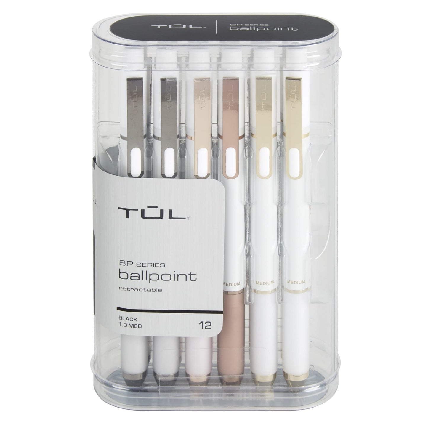 TUL® BP Series Retractable Ballpoint Pens, Medium Point, 1.0 mm, Pearl White Barrel, Black Ink