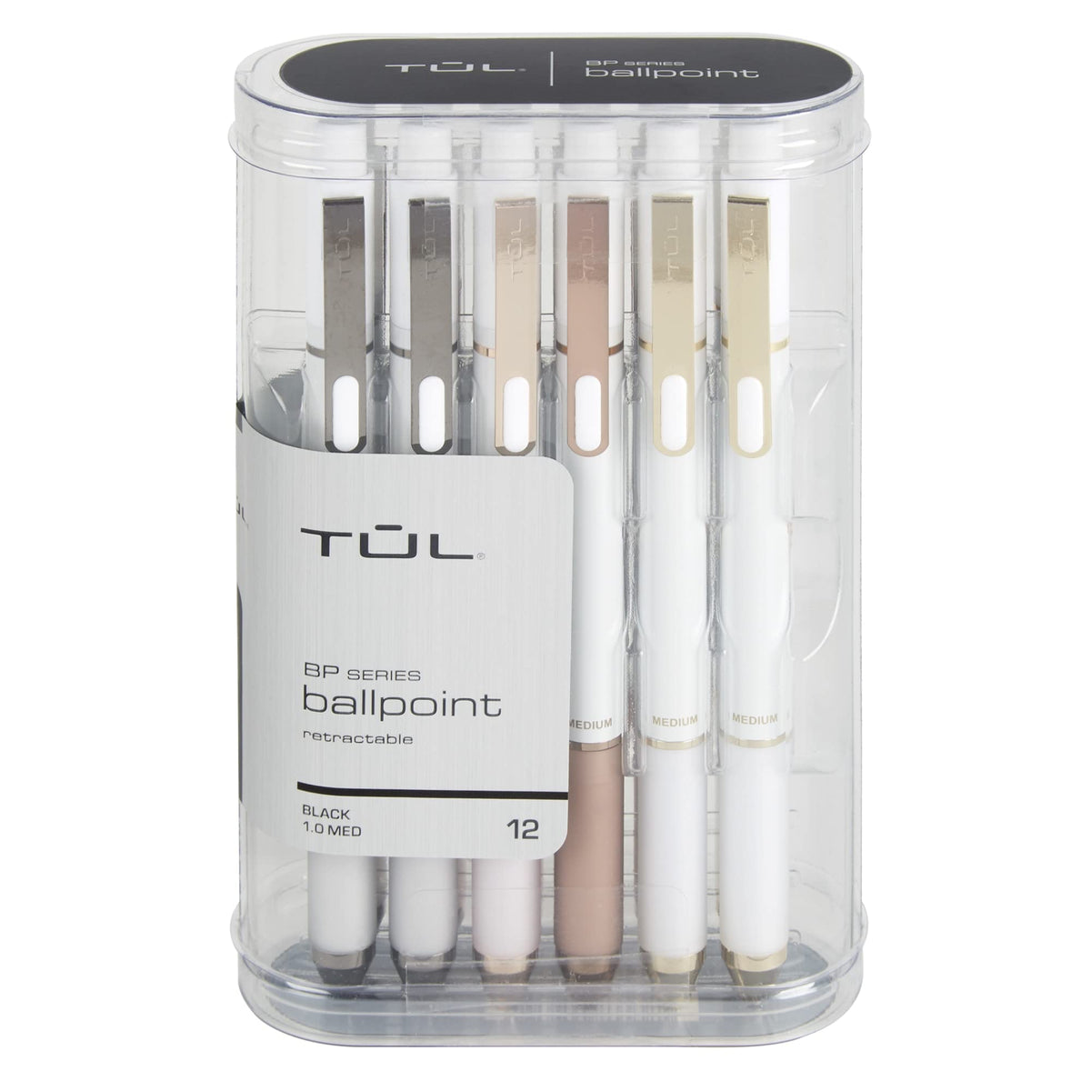 TUL® BP Series Retractable Ballpoint Pens, Medium Point, 1.0 mm, Pearl White Barrel, Black Ink