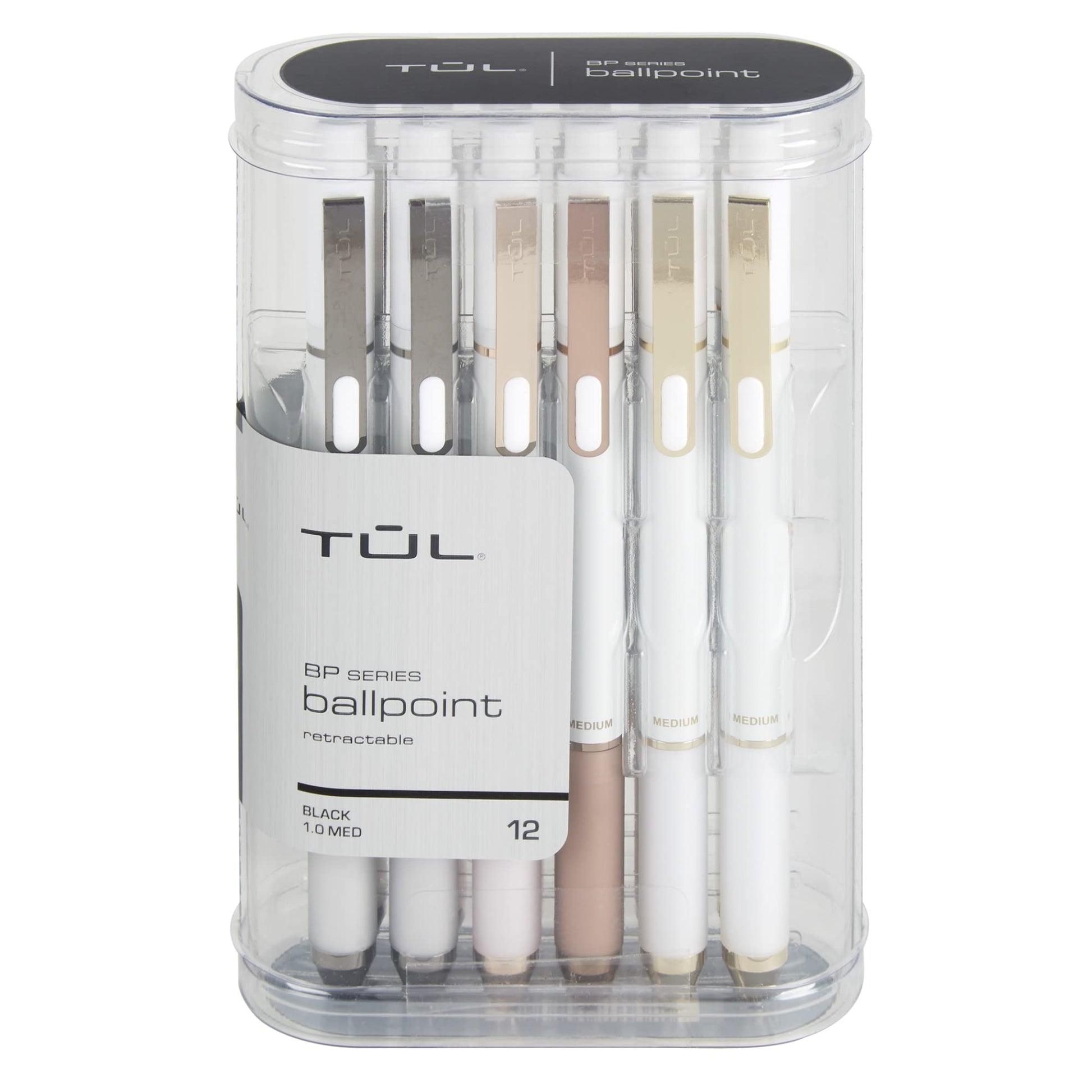 TUL® BP Series Retractable Ballpoint Pens, Medium Point, 1.0 mm, Pearl White Barrel, Black Ink