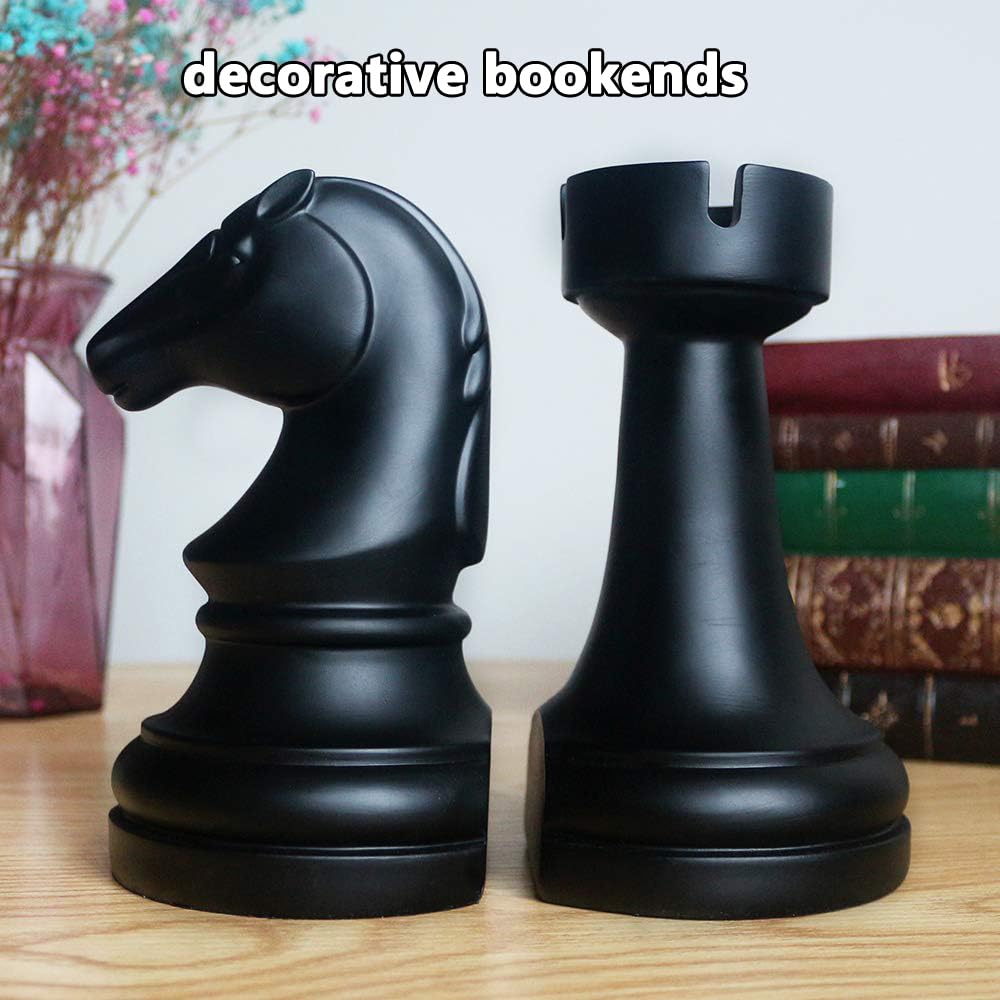 Decorative Bookends Chess Bookends, Black Book Ends Heavy Book Supports, Unique Bookends Decor for