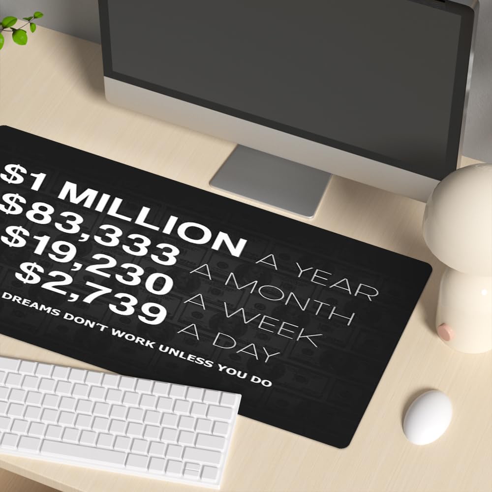 Reateforin Office Inspirational Large Mouse Pad, Motivational Black Gaming Mousepad,Extended Desk