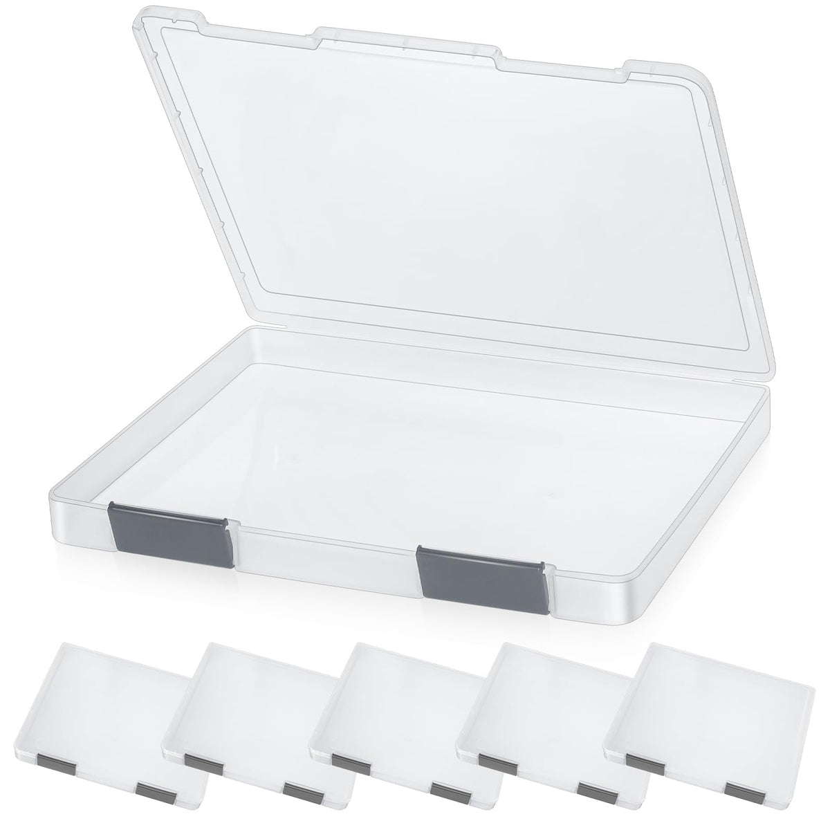 PerKoop 6 Pcs Clear Paper Storage Box,12.4 x 9.84 x 1.18 Inches,Gray
